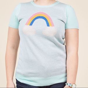 EUC ModCloth Rainbow Short Sleeve Rainbow Sweater